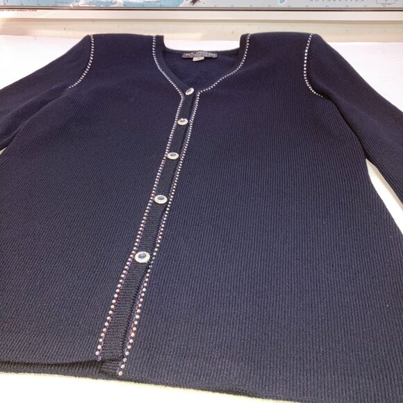 Vtg St. John Evening By Marie Gray Navy Blue Faux Diamond Knit Jacket Sz 6 - Picture 3 of 9